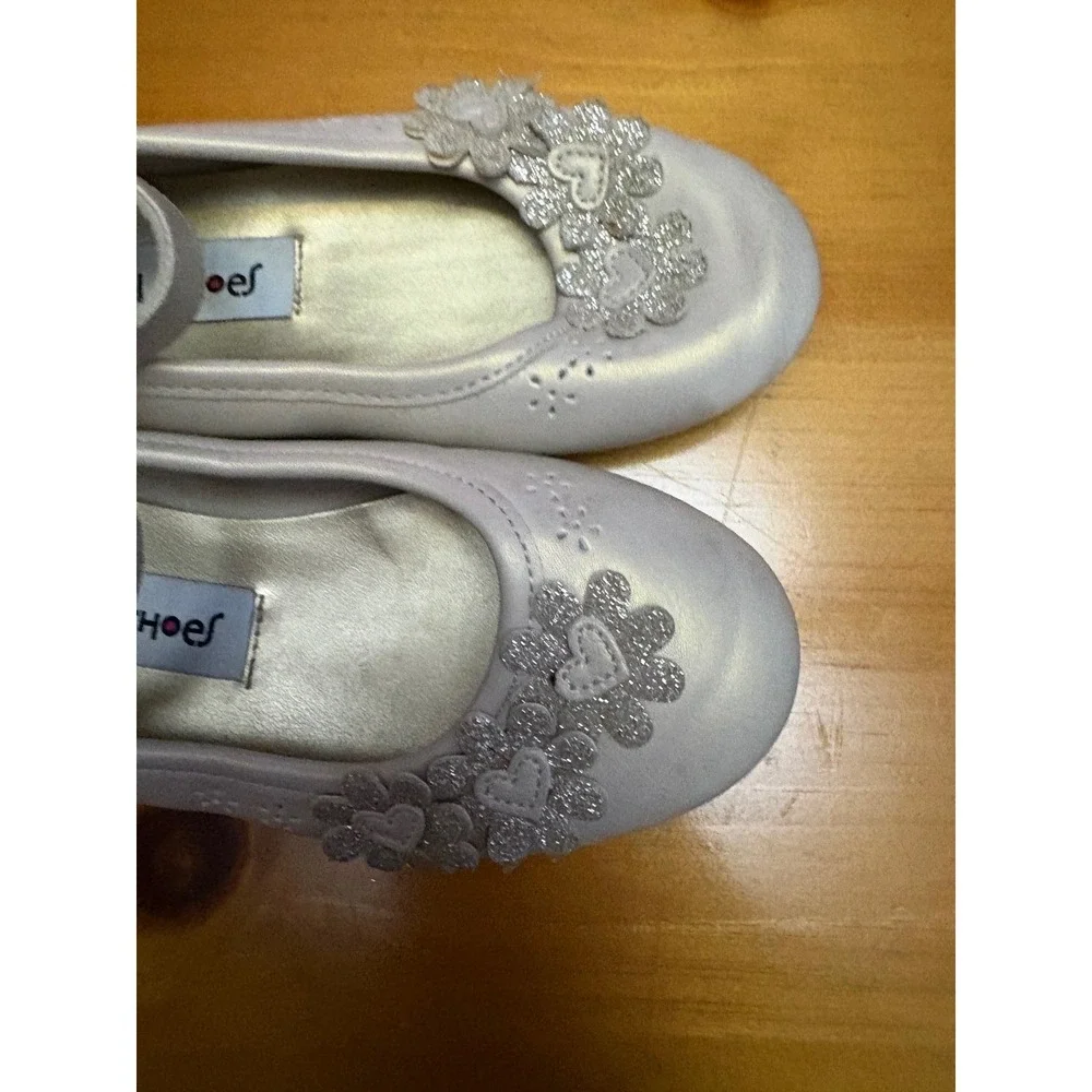Rachel Shoes Maggi Girls White Pearl Glitter Flower Mary Jane Dress Flats 11M